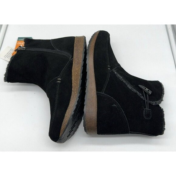 Sporto Womens Suede Bootie Shoes Black w Faux Fur Toggle Accent Side Zip Cork 9W - Picture 3 of 10